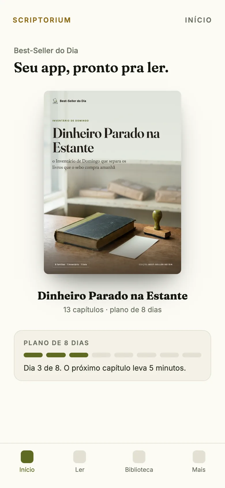 Capa do app do guia Dinheiro Parado na Estante