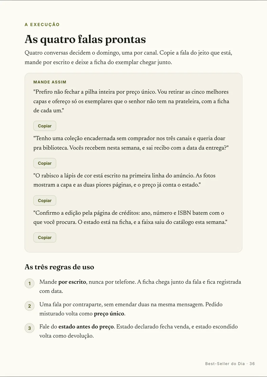 Falas prontas: As quatro falas pro balcão e pro comprador, com as regras de uso ao lado